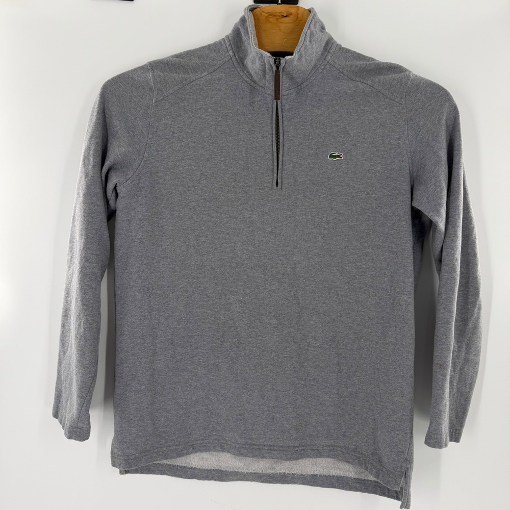Lacoste Mens Quarter Zip Pullover Sweatshirt Gray Fleece Size 6 XL RN87651